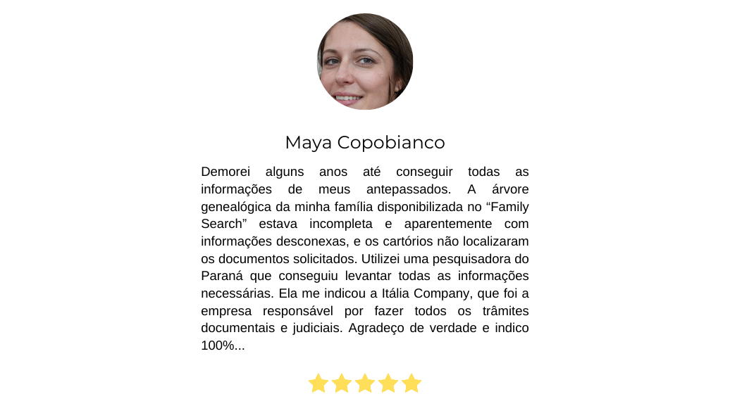 ITÁLIA COMPANY, empresa dedicada e especializada em genealogia familiar, montagem documental, preparação de processos e reconhecimento da cidadania italiana por mérito judicial, com mais de 2.000 processos protocolados na justiça italiana, 100% de casos deferidos e mais de 5.000 ítalo-brasileiros reconhecidos oficialmente.